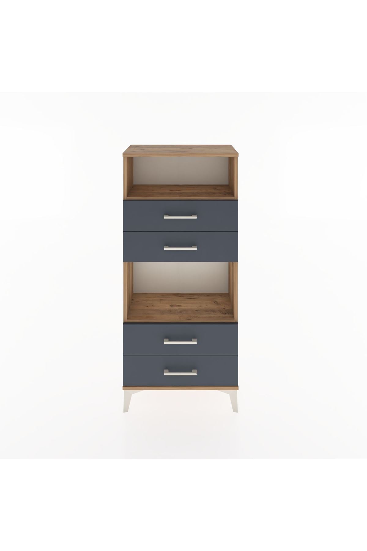 Hyperion Dolap 2 Raflı 4 Çekmeceli 60x44x134 Çam-Antrasit