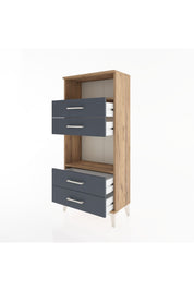 Hyperion Dolap 2 Raflı 4 Çekmeceli 60x44x134 Çam-Antrasit