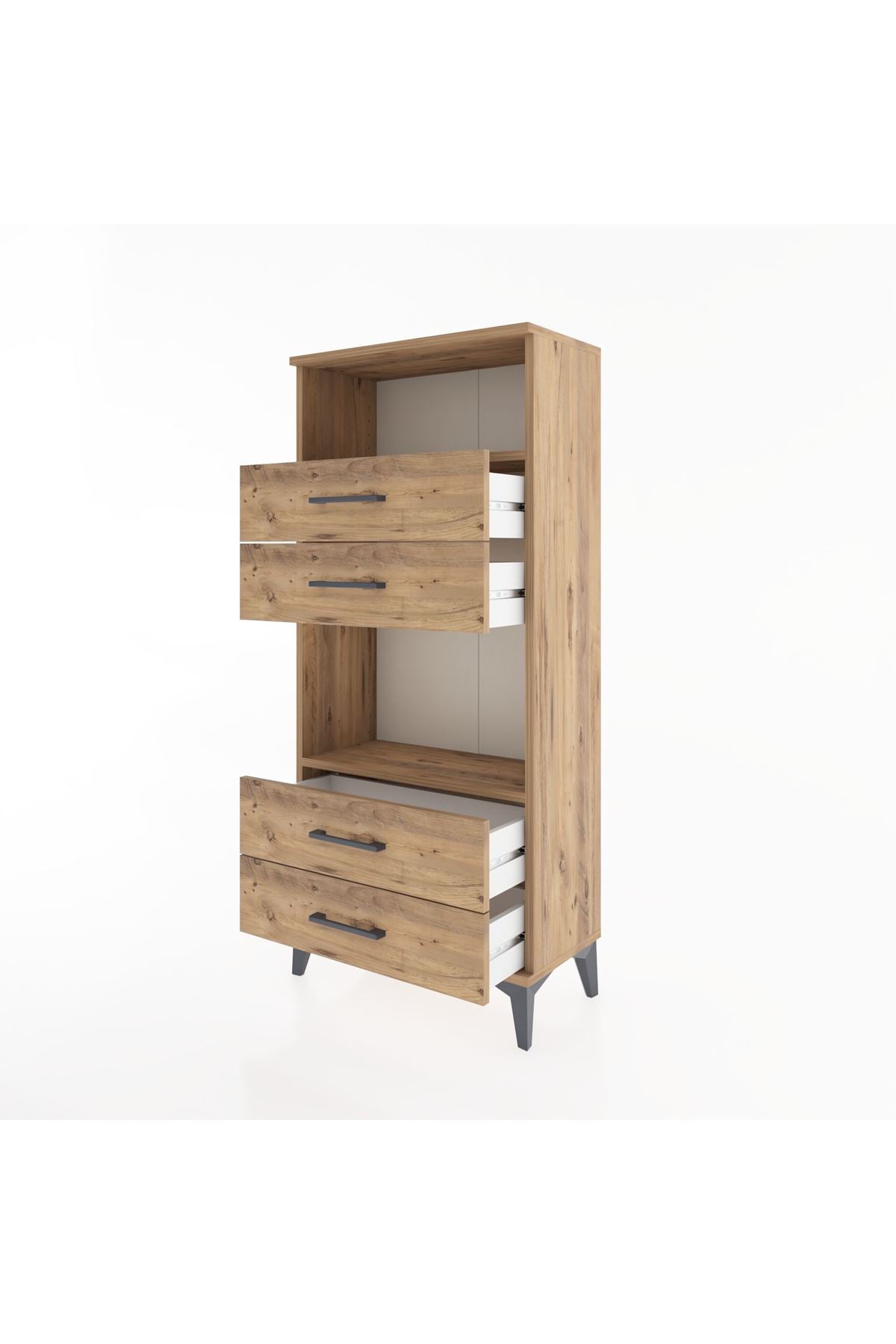 Hyperion Dolap 2 Raflı 4 Çekmeceli 60x44x134 Çam-Çam