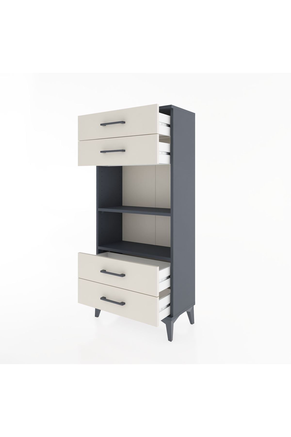 Hyperion Dolap 2 Raflı 4 Çekmeceli 60x44x134 Antrasit-Aytaşı