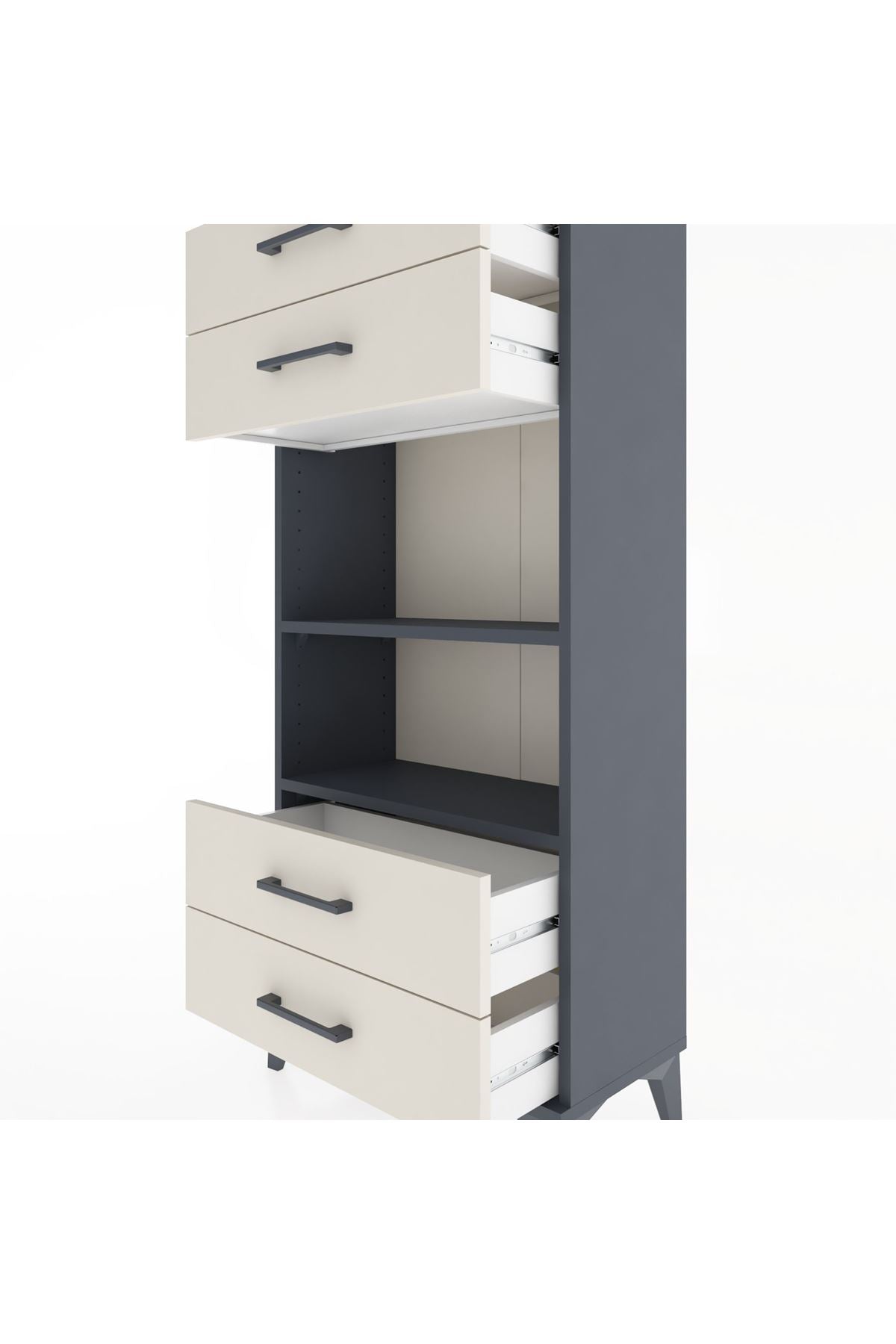 Hyperion Dolap 2 Raflı 4 Çekmeceli 60x44x134 Antrasit-Aytaşı