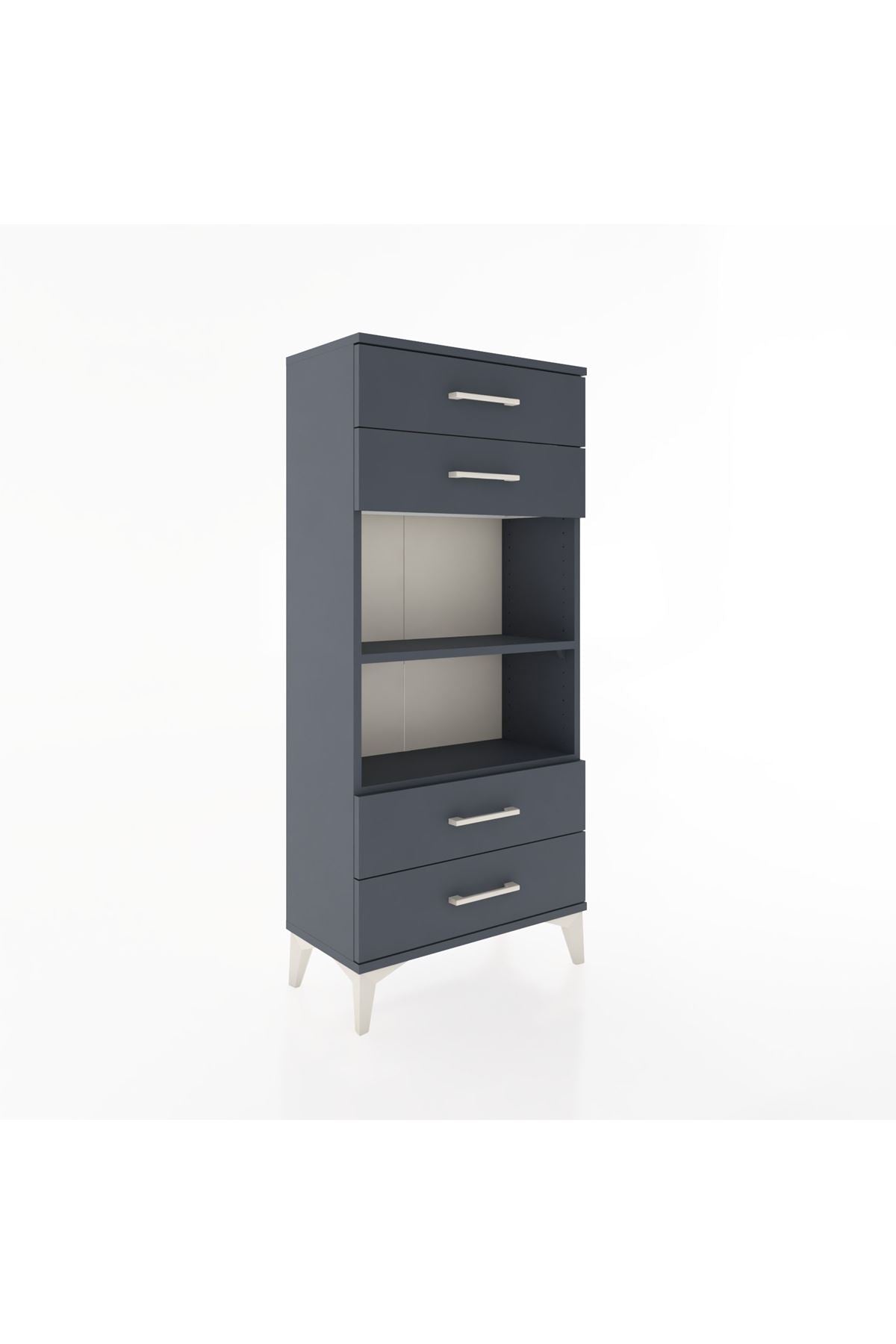 Hyperion Dolap 2 Raflı 4 Çekmeceli 60x44x134 Antrasit-Antrasit