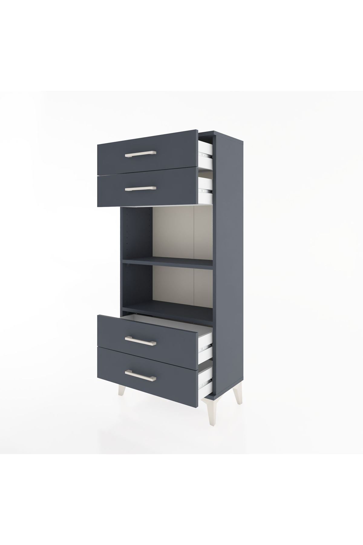 Hyperion Dolap 2 Raflı 4 Çekmeceli 60x44x134 Antrasit-Antrasit