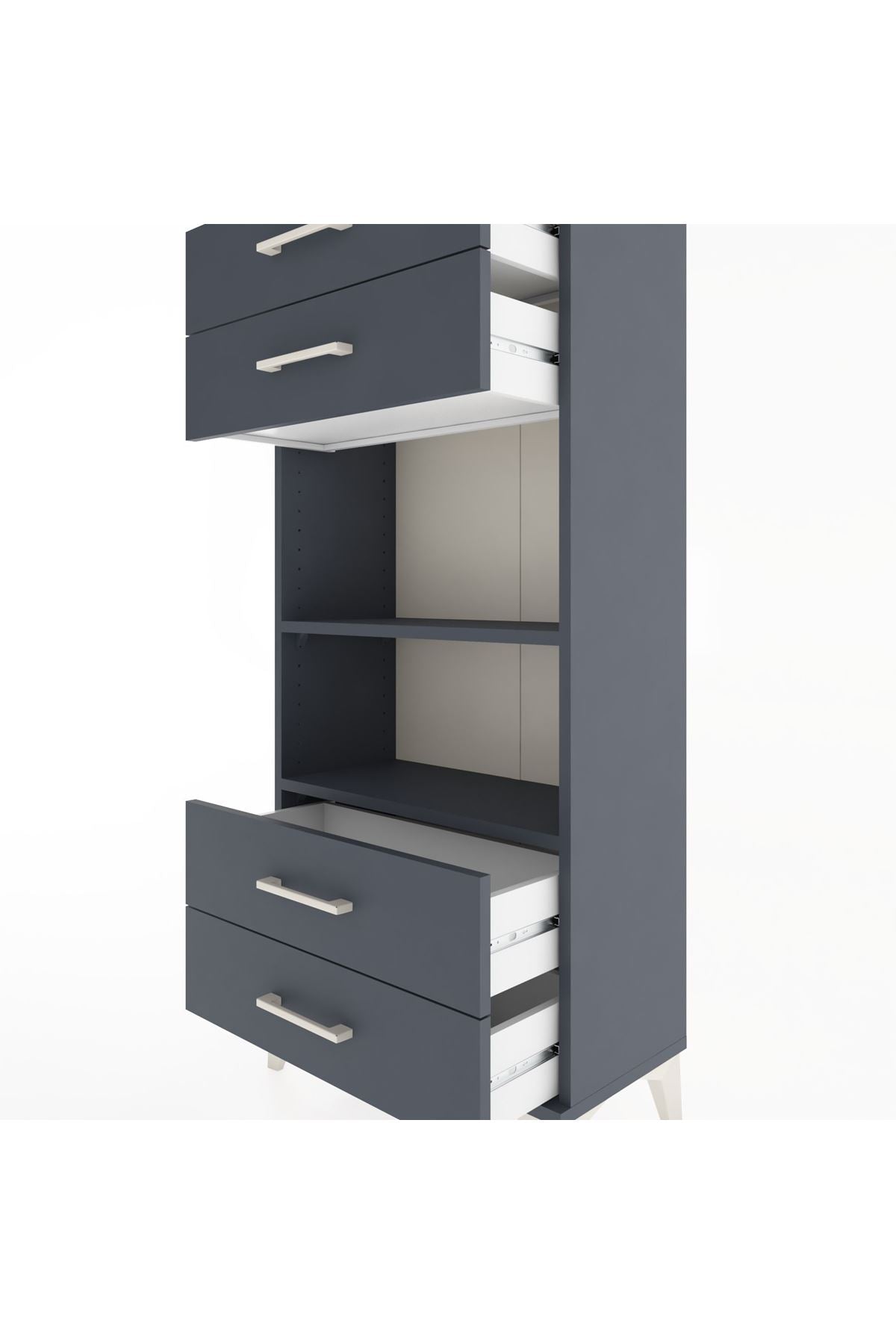 Hyperion Dolap 2 Raflı 4 Çekmeceli 60x44x134 Antrasit-Antrasit