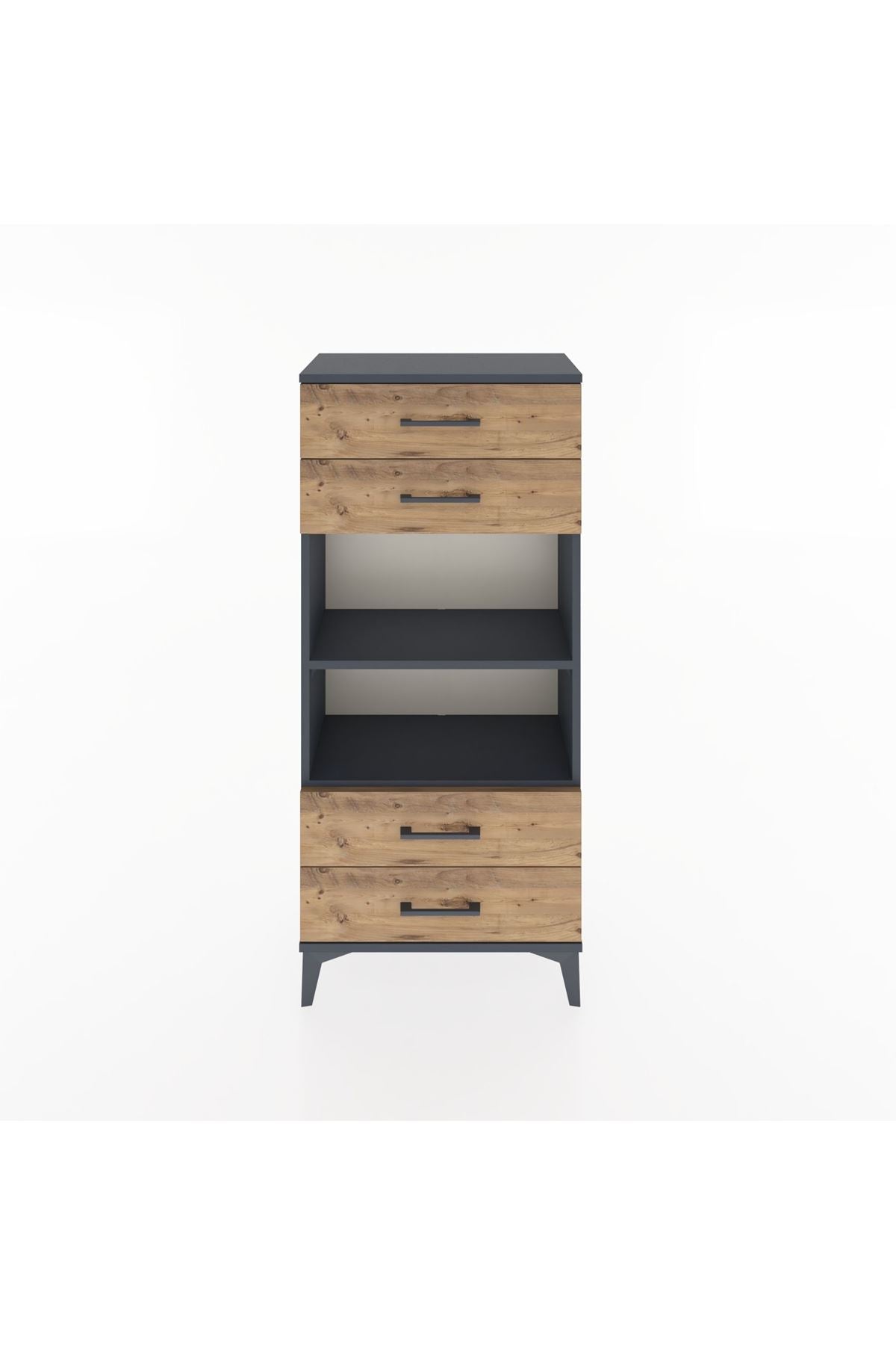 Hyperion Dolap 2 Raflı 4 Çekmeceli 60x44x134 Antrasit-Çam