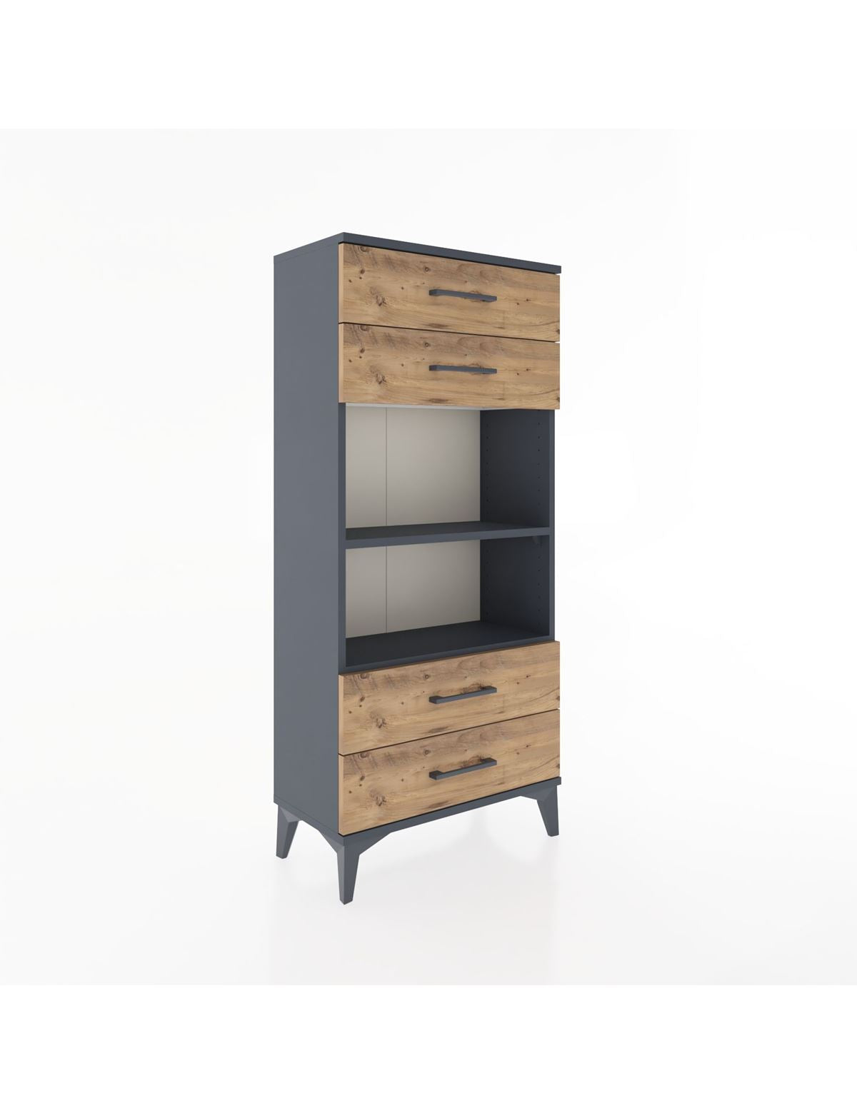 Hyperion Dolap 2 Raflı 4 Çekmeceli 60x44x134 Antrasit-Çam