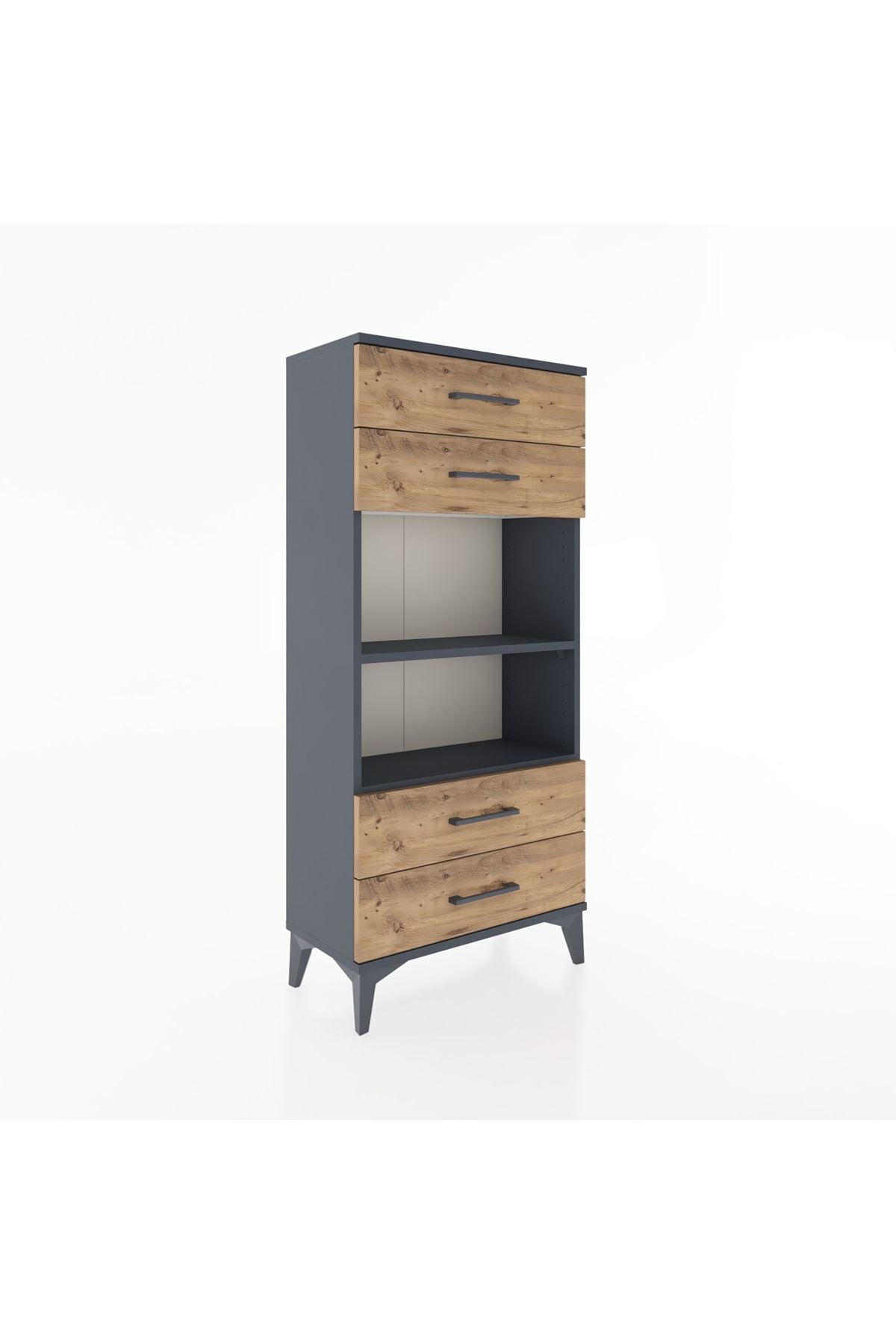 Hyperion Dolap 2 Raflı 4 Çekmeceli 60x44x134 Antrasit-Çam