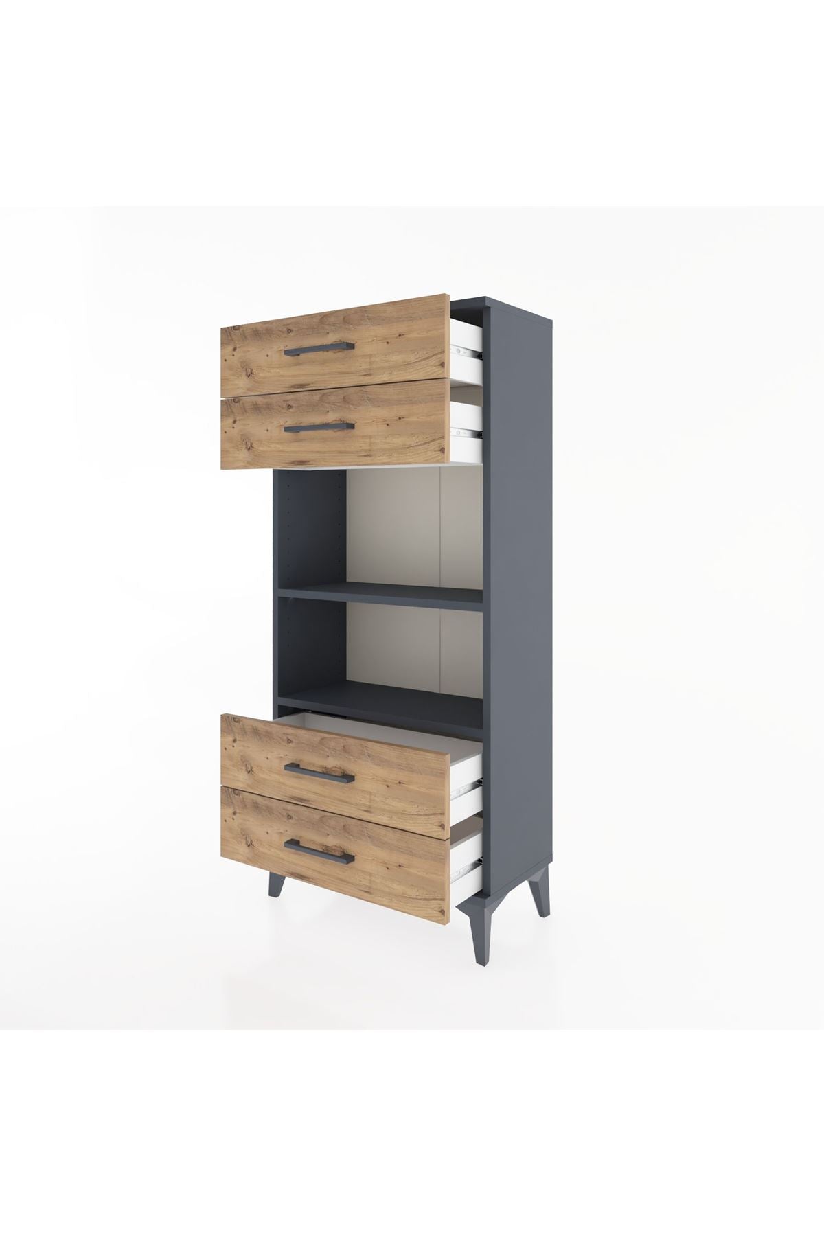 Hyperion Dolap 2 Raflı 4 Çekmeceli 60x44x134 Antrasit-Çam