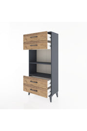 Hyperion Dolap 2 Raflı 4 Çekmeceli 60x44x134 Antrasit-Çam