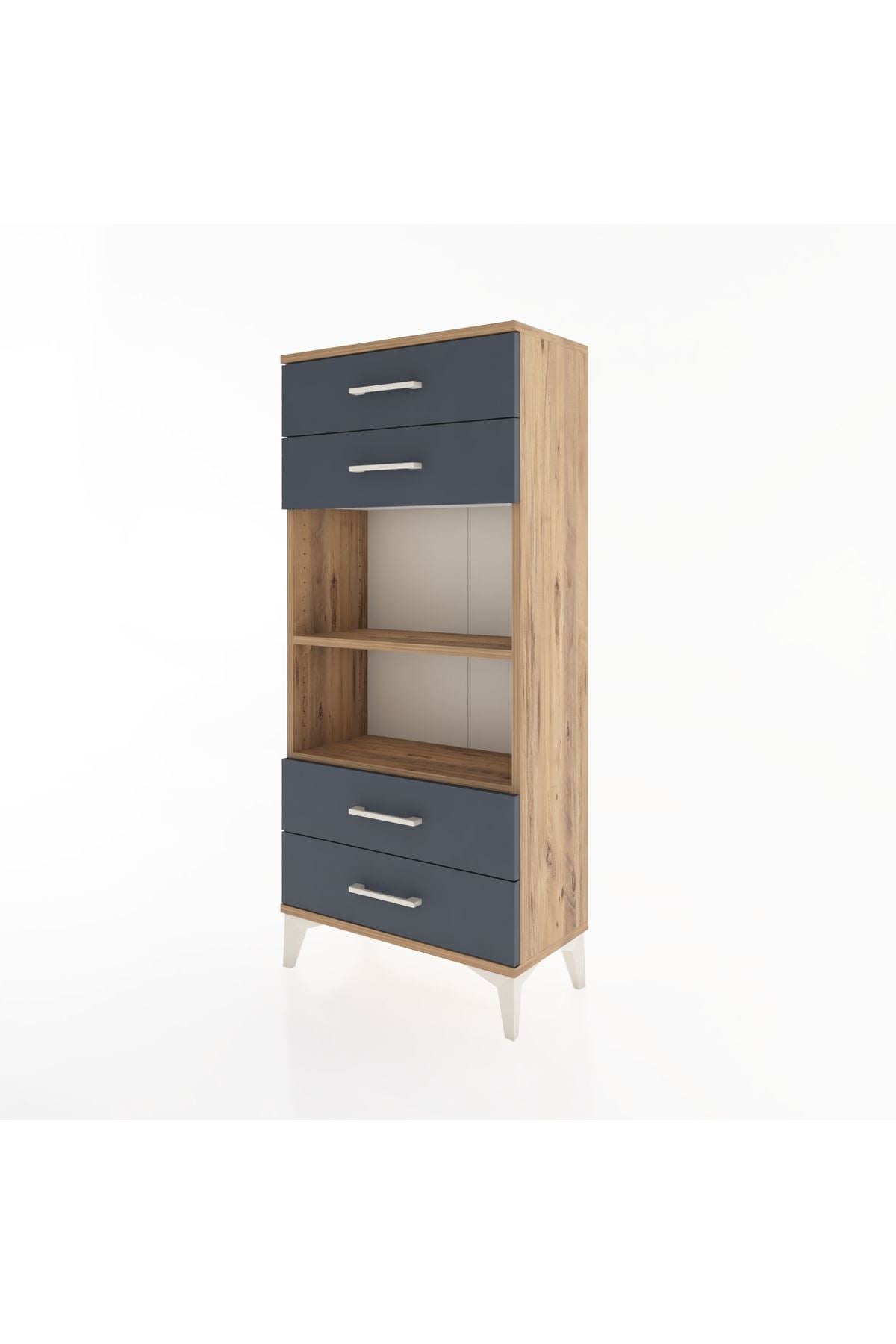 Hyperion Dolap 2 Raflı 4 Çekmeceli 60x44x134 Çam-Antrasit