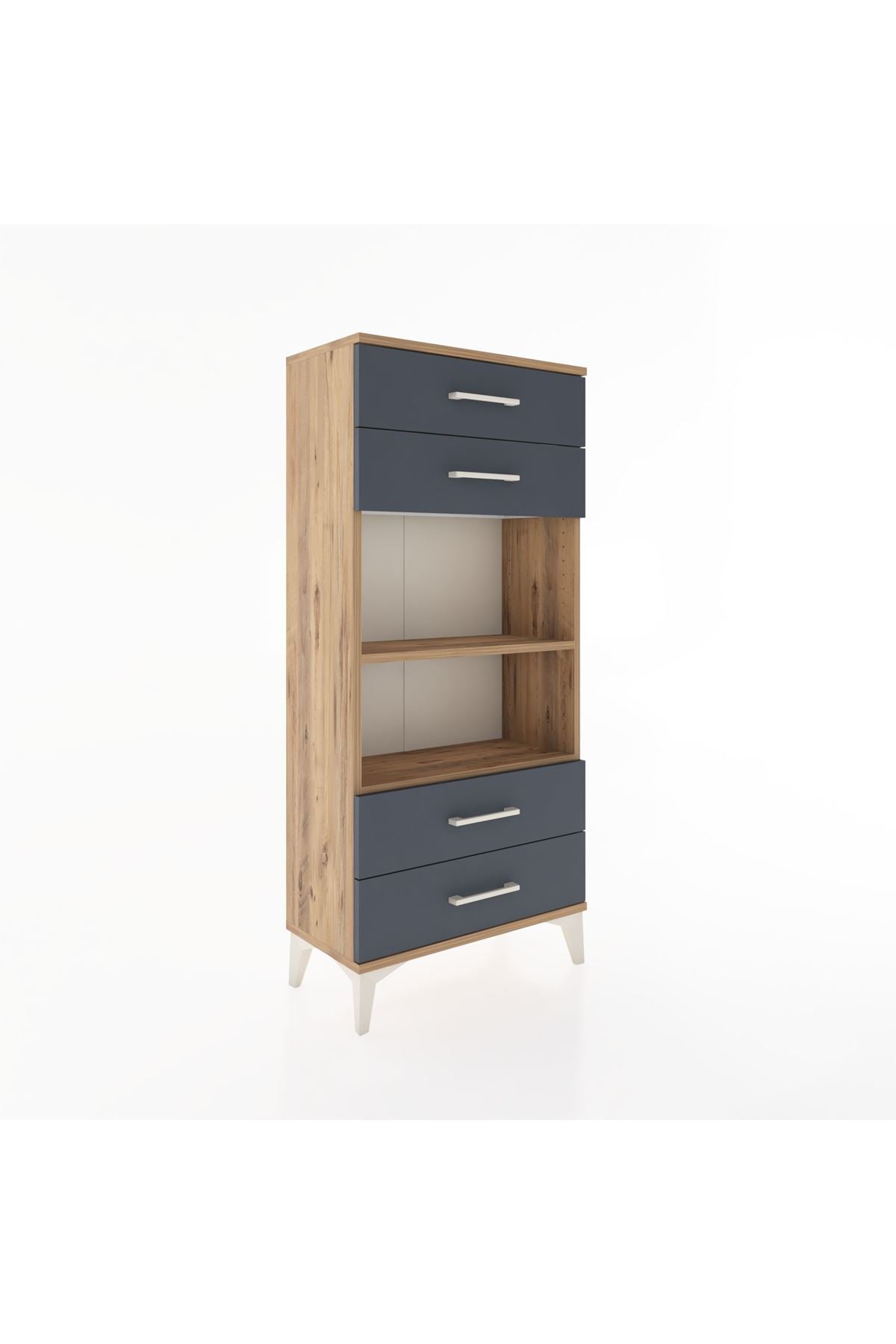 Hyperion Dolap 2 Raflı 4 Çekmeceli 60x44x134 Çam-Antrasit