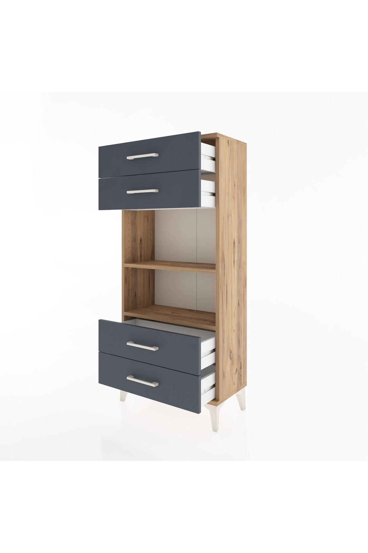 Hyperion Dolap 2 Raflı 4 Çekmeceli 60x44x134 Çam-Antrasit