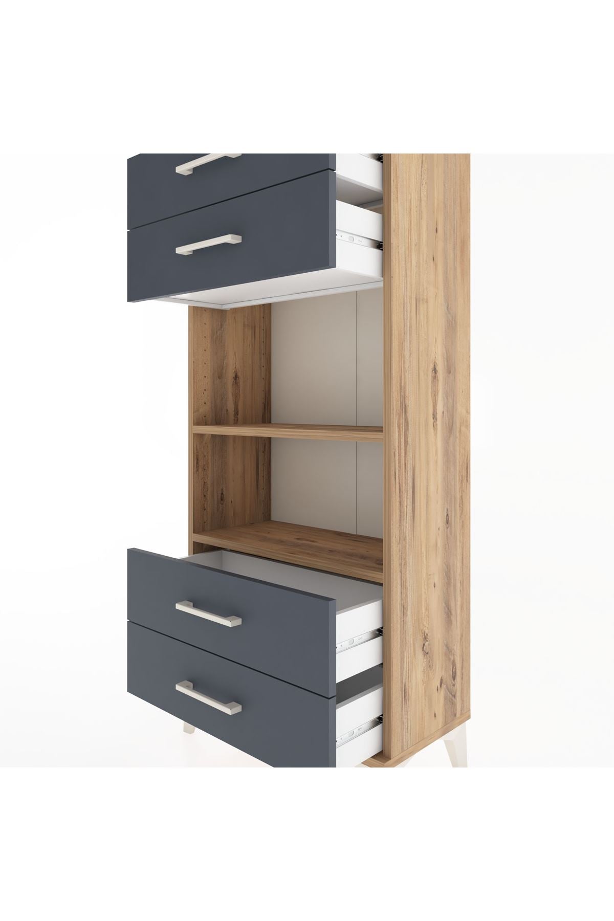 Hyperion Dolap 2 Raflı 4 Çekmeceli 60x44x134 Çam-Antrasit