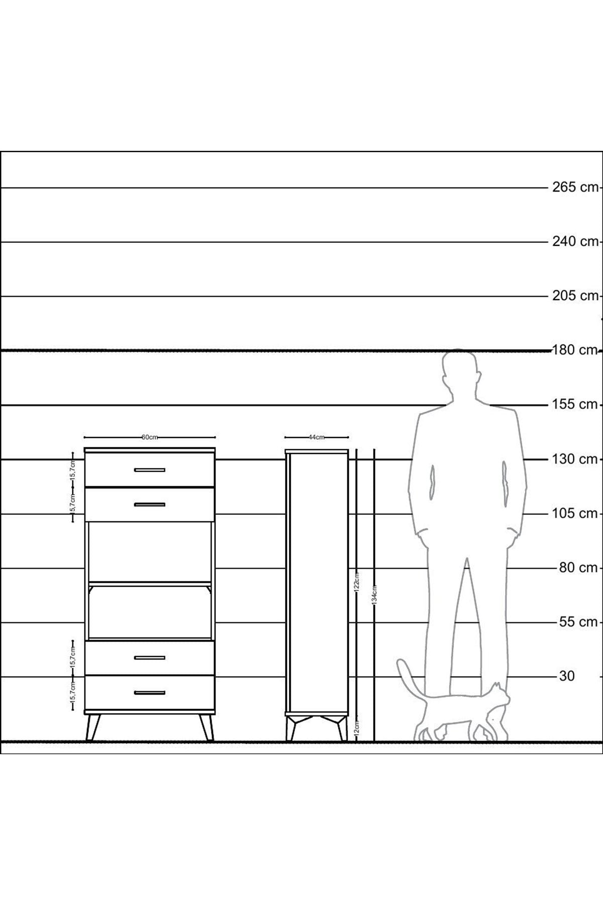 Hyperion Dolap 2 Raflı 4 Çekmeceli 60x44x134 Çam-Antrasit