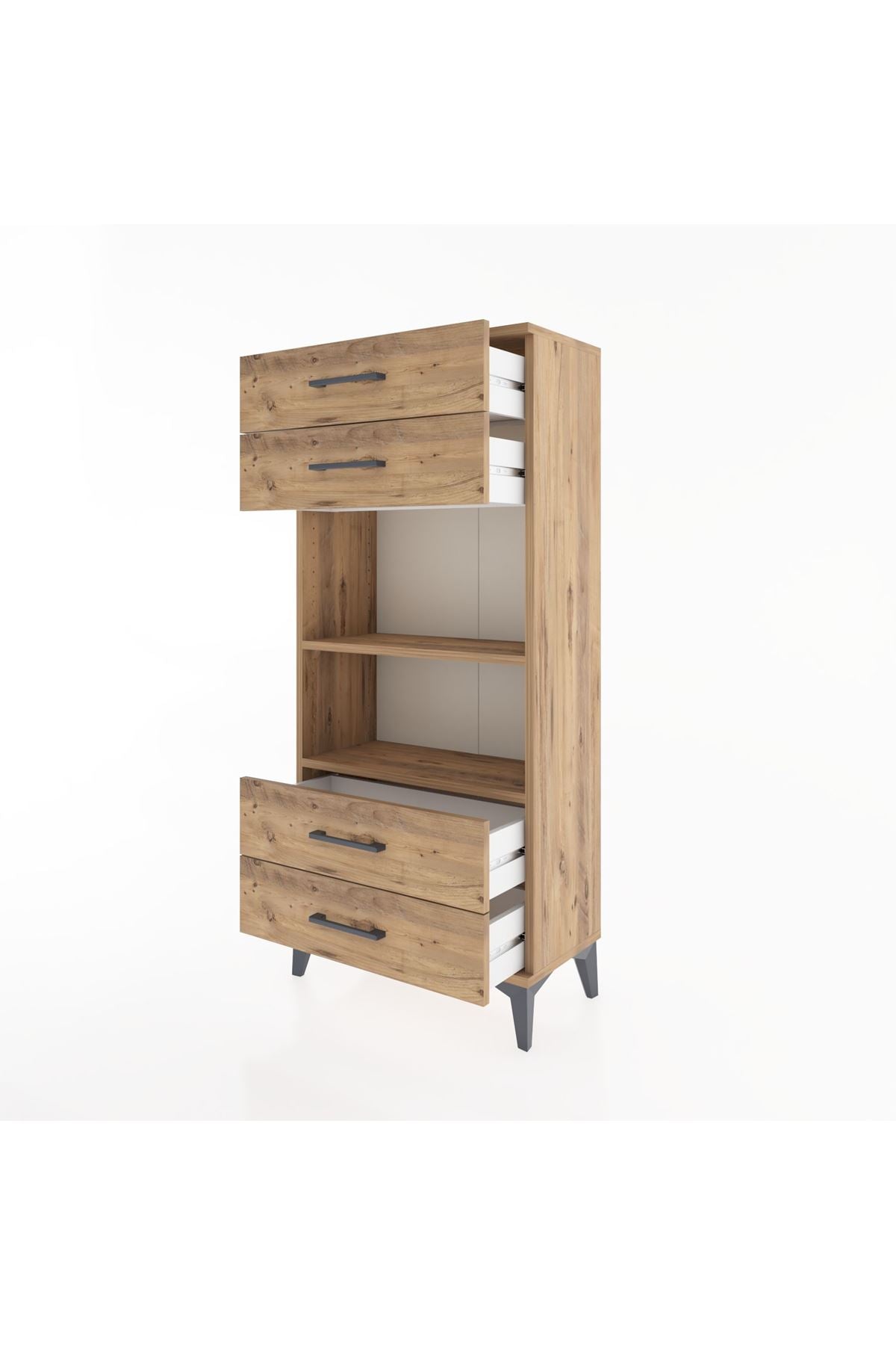 Hyperion Dolap 2 Raflı 4 Çekmeceli 60x44x134 Çam-Çam