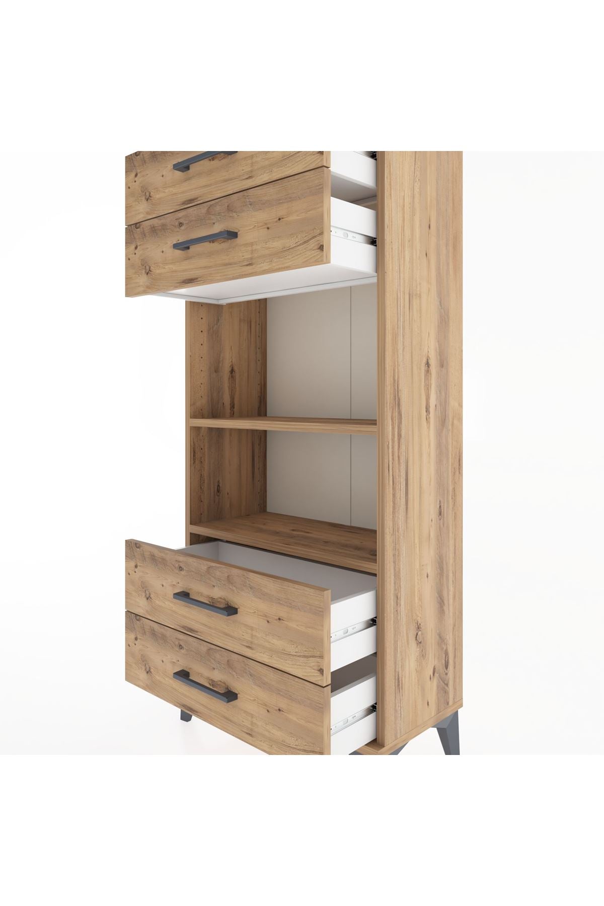 Hyperion Dolap 2 Raflı 4 Çekmeceli 60x44x134 Çam-Çam