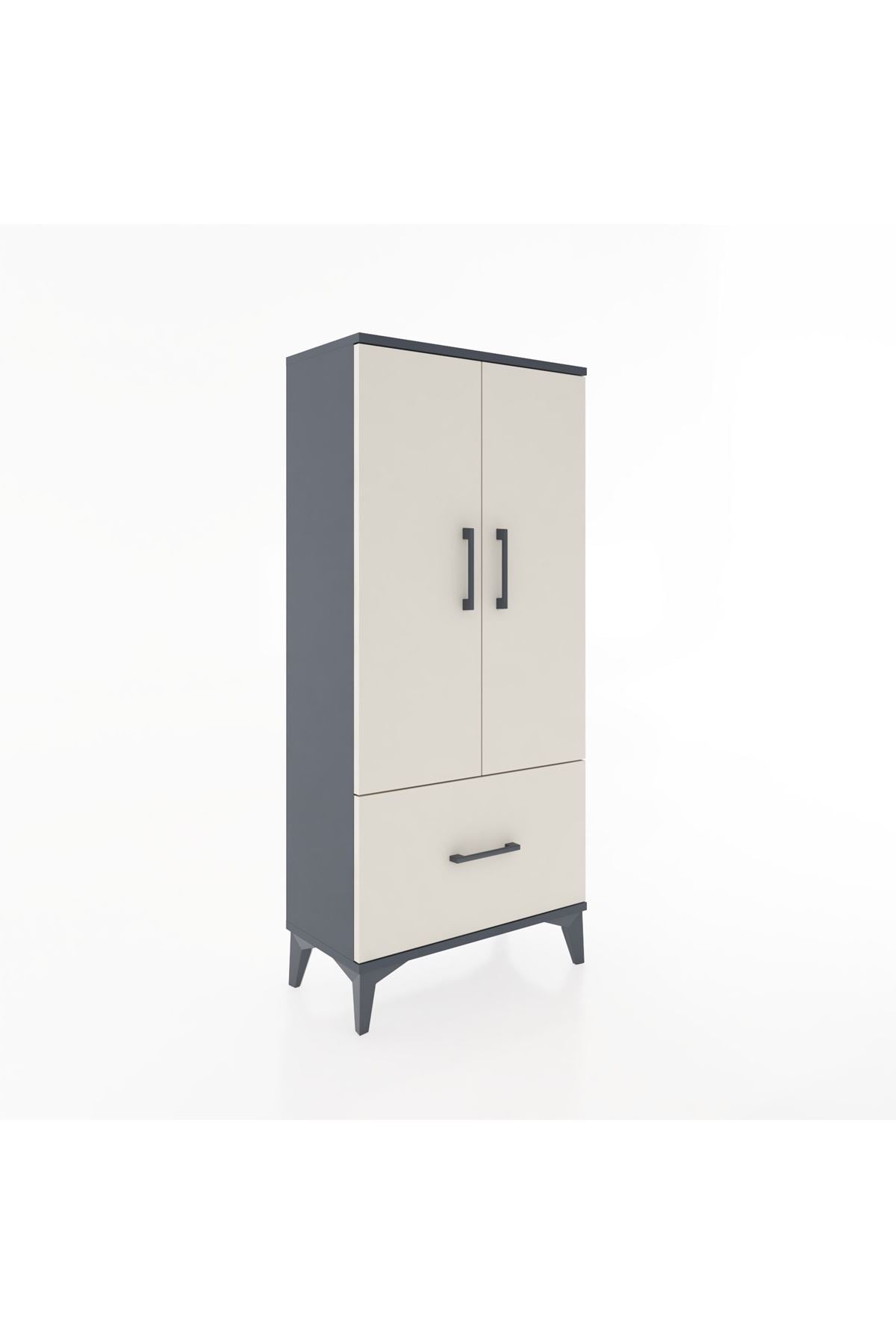 Hyperion Dolap 2 Raflı Tek Çekmeceli 2 Kapaklı 60x44x134 Antrasit-Aytaşı