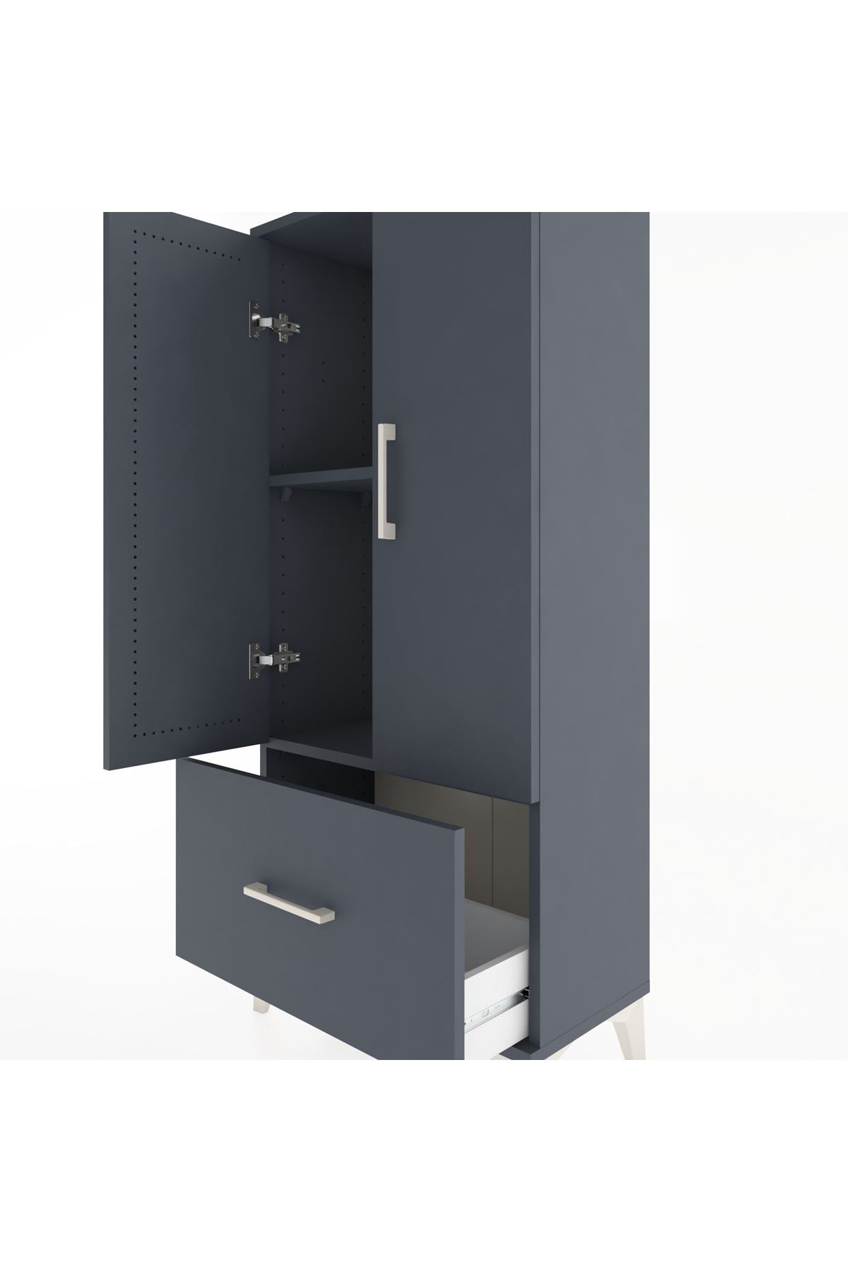 Hyperion Dolap 2 Raflı Tek Çekmeceli 2 Kapaklı 60x44x134 Antrasit-Antrasit