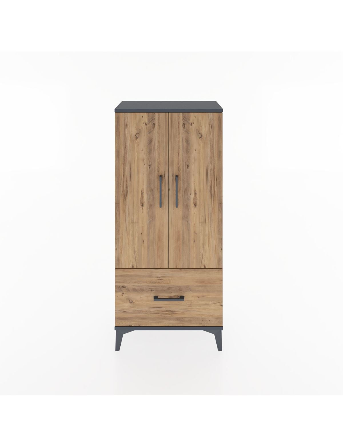 Hyperion Dolap 2 Raflı Tek Çekmeceli 2 Kapaklı 60x44x134 Antrasit-Çam