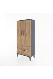 Hyperion Dolap 2 Raflı Tek Çekmeceli 2 Kapaklı 60x44x134 Antrasit-Çam