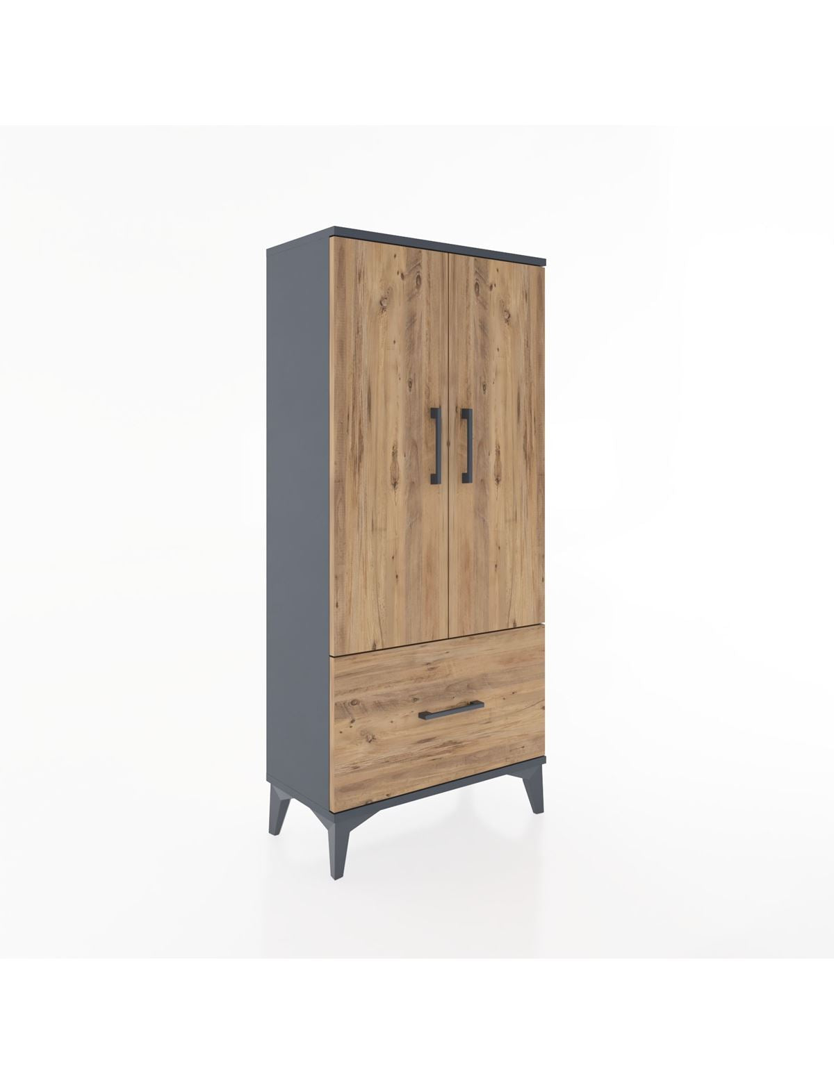 Hyperion Dolap 2 Raflı Tek Çekmeceli 2 Kapaklı 60x44x134 Antrasit-Çam