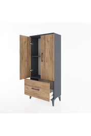 Hyperion Dolap 2 Raflı Tek Çekmeceli 2 Kapaklı 60x44x134 Antrasit-Çam