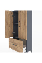 Hyperion Dolap 2 Raflı Tek Çekmeceli 2 Kapaklı 60x44x134 Antrasit-Çam
