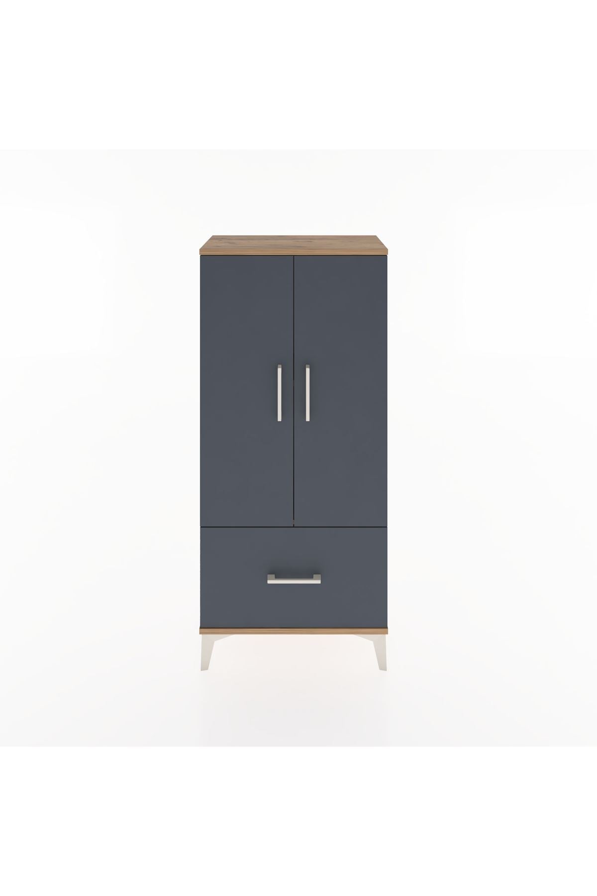 Hyperion Dolap 2 Raflı Tek Çekmeceli 2 Kapaklı 60x44x134 Çam-Antrasit