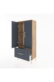Hyperion Dolap 2 Raflı Tek Çekmeceli 2 Kapaklı 60x44x134 Çam-Antrasit