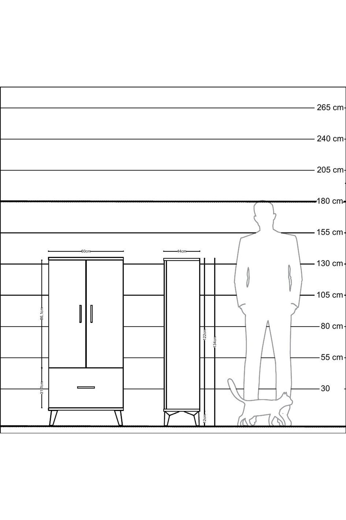 Hyperion Dolap 2 Raflı Tek Çekmeceli 2 Kapaklı 60x44x134 Çam-Antrasit