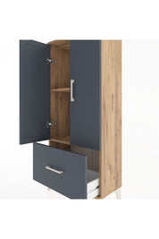 Hyperion Dolap 2 Raflı Tek Çekmeceli 2 Kapaklı 60x44x134 Çam-Antrasit