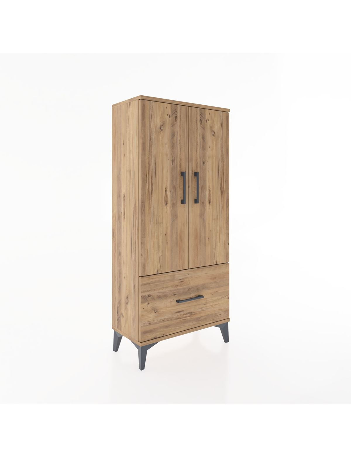 Hyperion Dolap 2 Raflı Tek Çekmeceli 2 Kapaklı 60x44x134 Çam-Çam