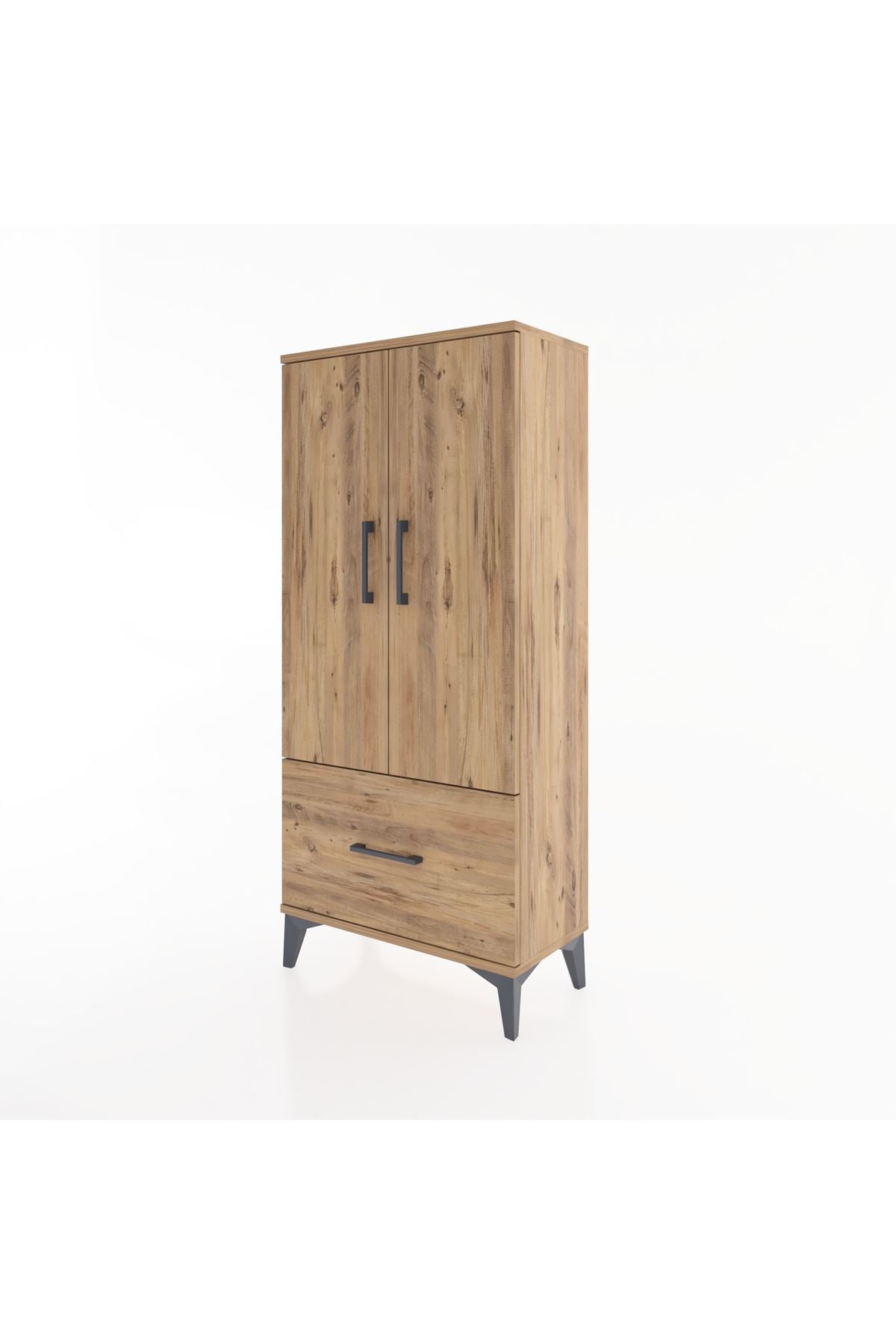 Hyperion Dolap 2 Raflı Tek Çekmeceli 2 Kapaklı 60x44x134 Çam-Çam