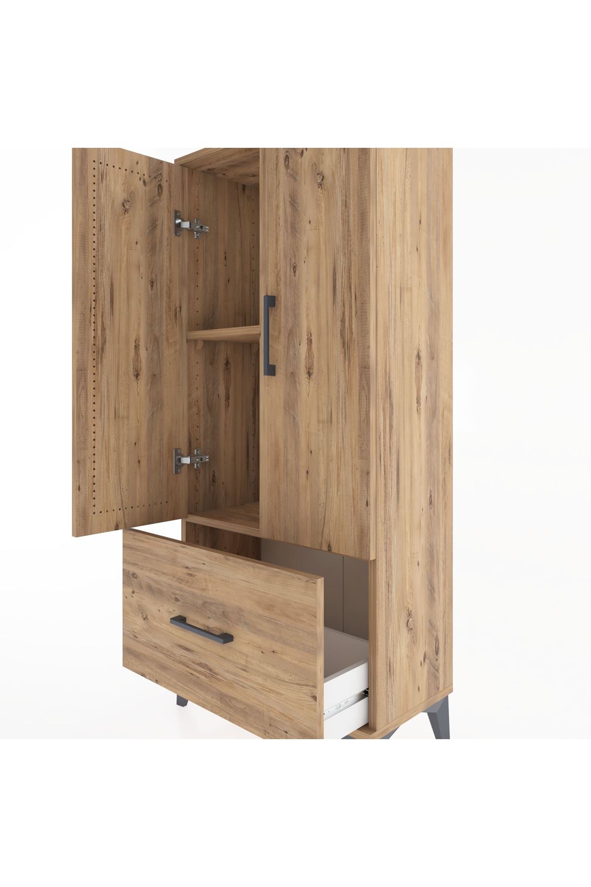Hyperion Dolap 2 Raflı Tek Çekmeceli 2 Kapaklı 60x44x134 Çam-Çam