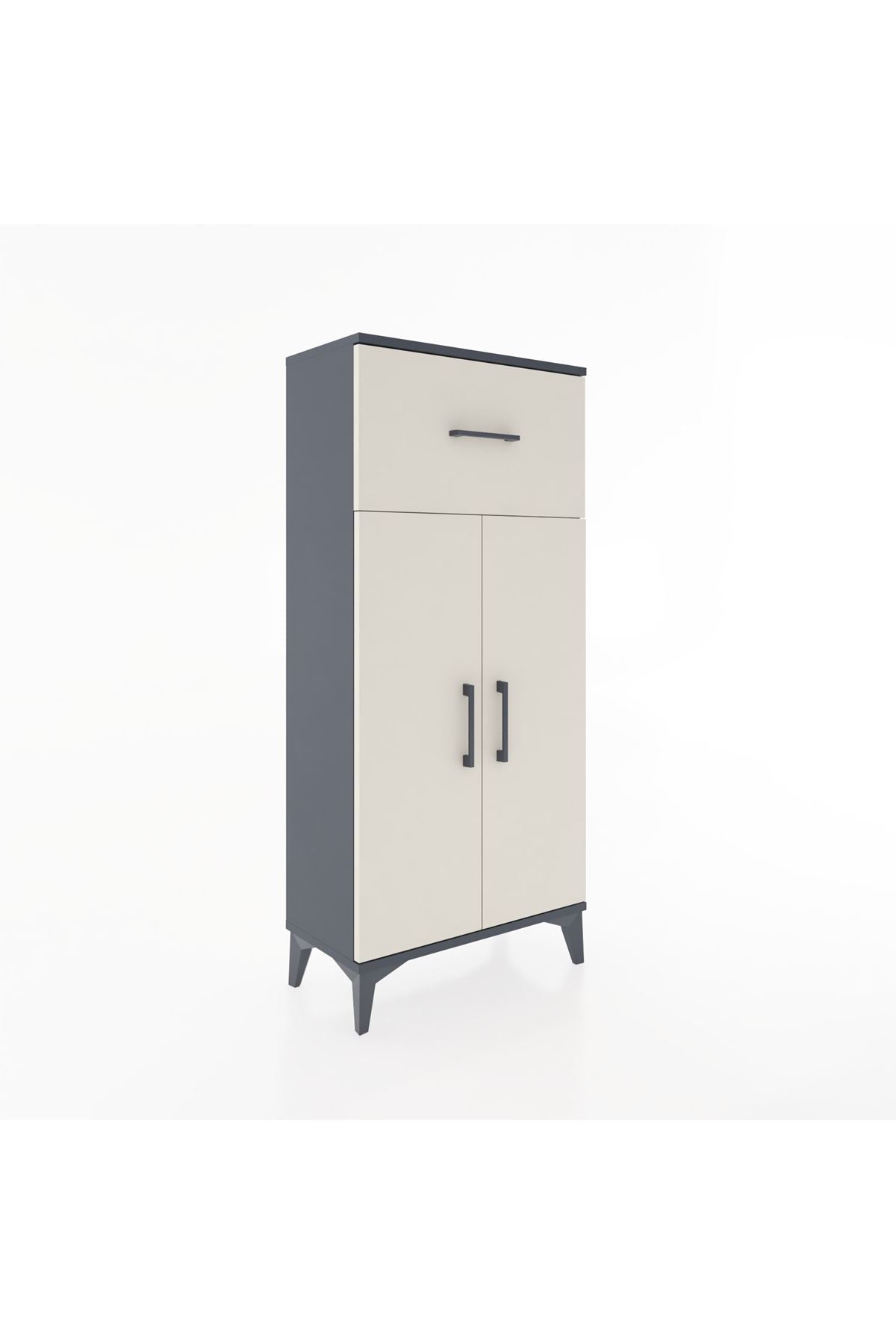 Hyperion Dolap 2 Raflı Tek Çekmeceli 2 Kapaklı 60x44x134 Antrasit-Aytaşı