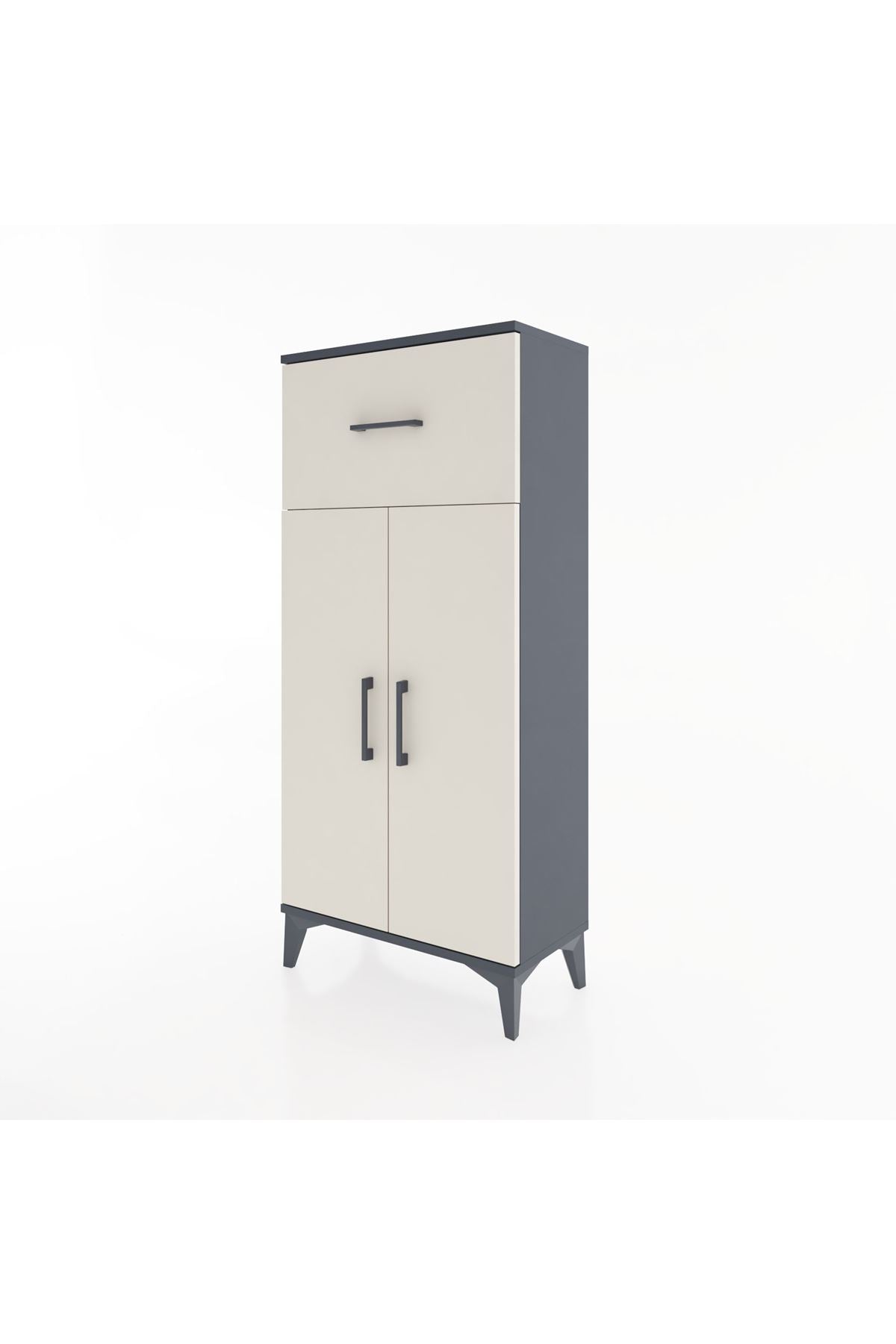 Hyperion Dolap 2 Raflı Tek Çekmeceli 2 Kapaklı 60x44x134 Antrasit-Aytaşı