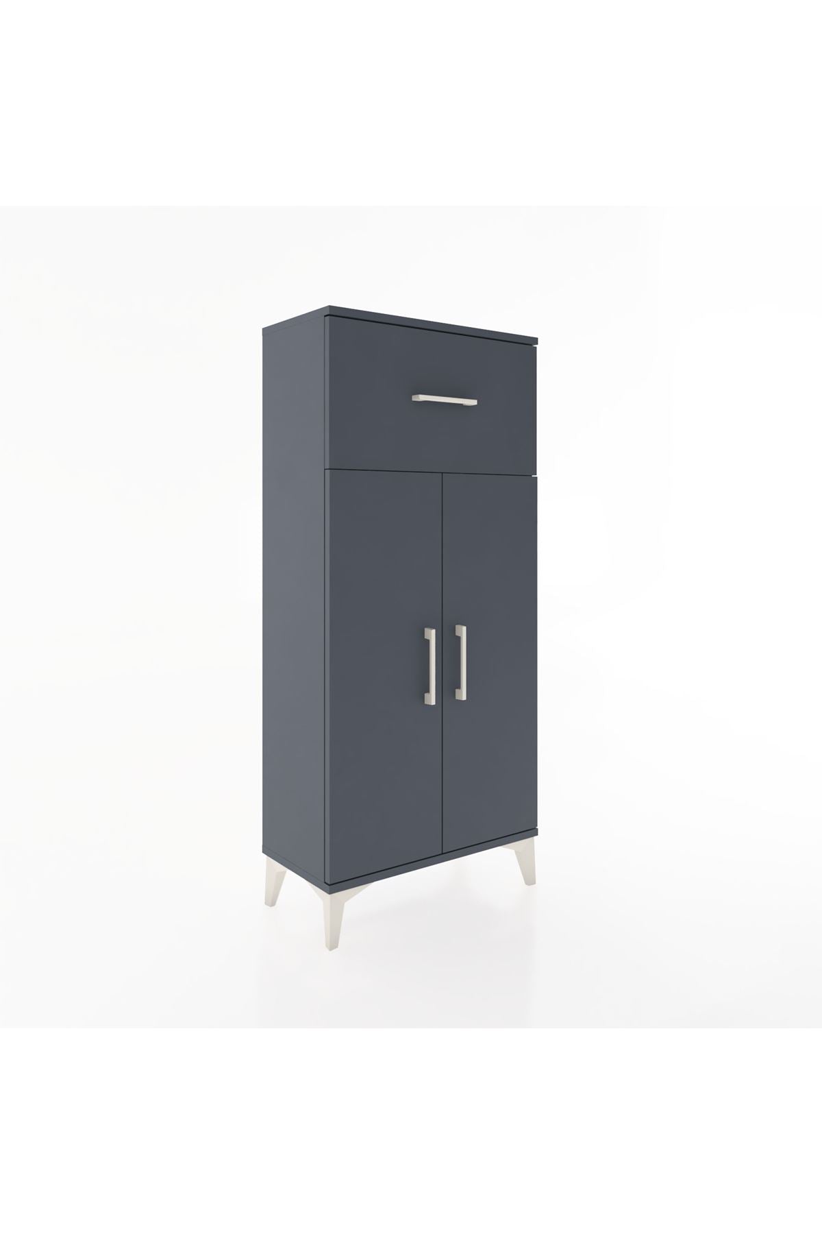 Hyperion Dolap 2 Raflı Tek Çekmeceli 2 Kapaklı 60x44x134 Antrasit-Antrasit