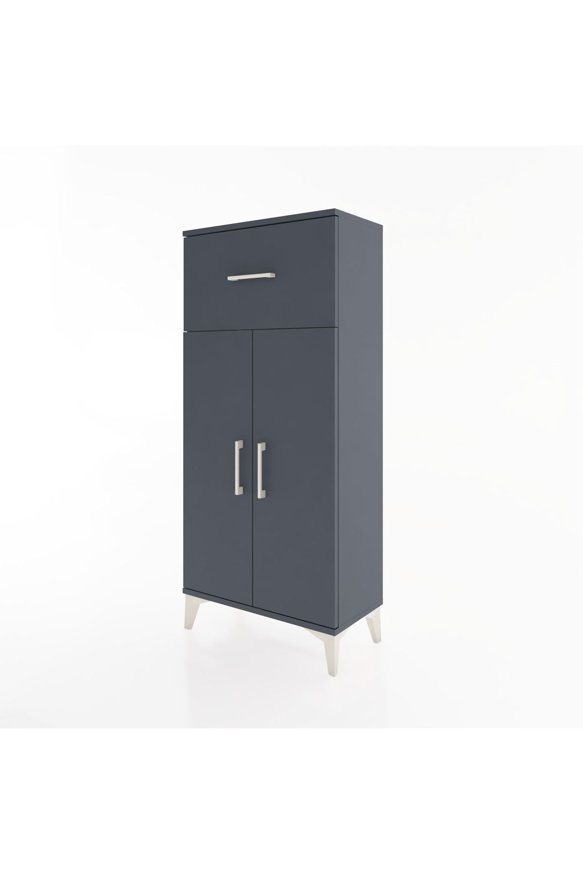 Hyperion Dolap 2 Raflı Tek Çekmeceli 2 Kapaklı 60x44x134 Antrasit-Antrasit