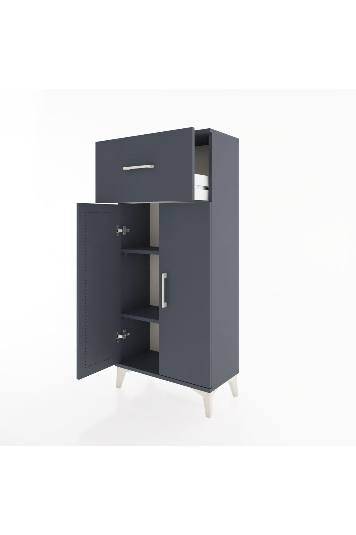 Hyperion Dolap 2 Raflı Tek Çekmeceli 2 Kapaklı 60x44x134 Antrasit-Antrasit