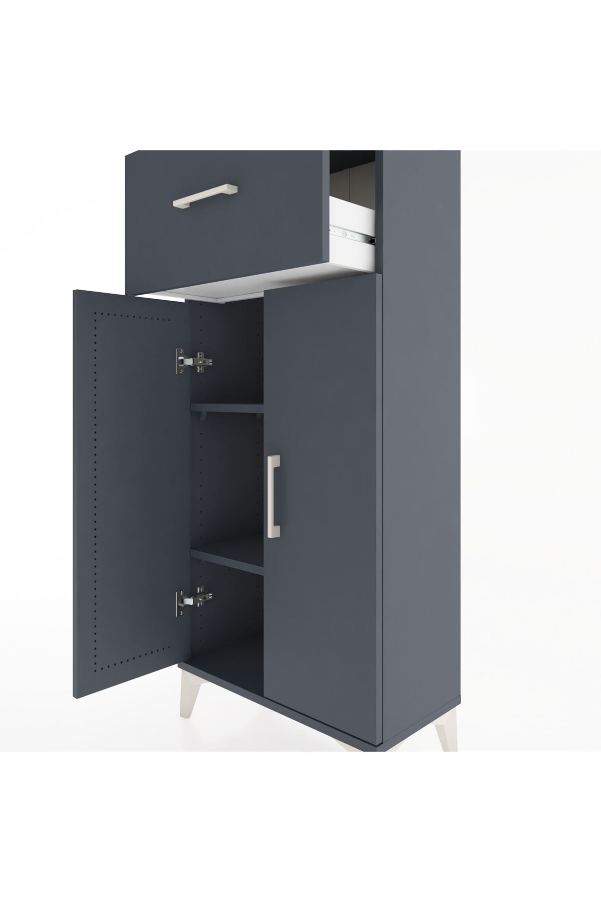 Hyperion Dolap 2 Raflı Tek Çekmeceli 2 Kapaklı 60x44x134 Antrasit-Antrasit