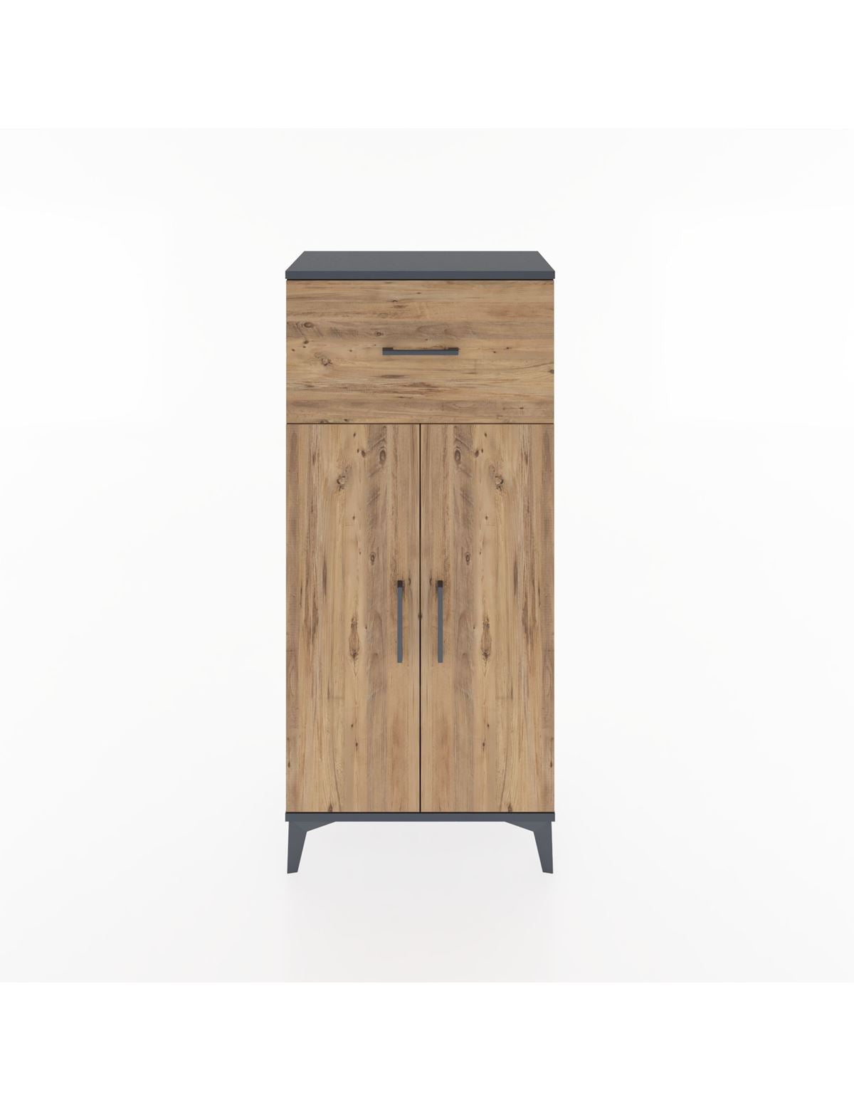 Hyperion Dolap 2 Raflı Tek Çekmeceli 2 Kapaklı 60x44x134 Antrasit-Çam