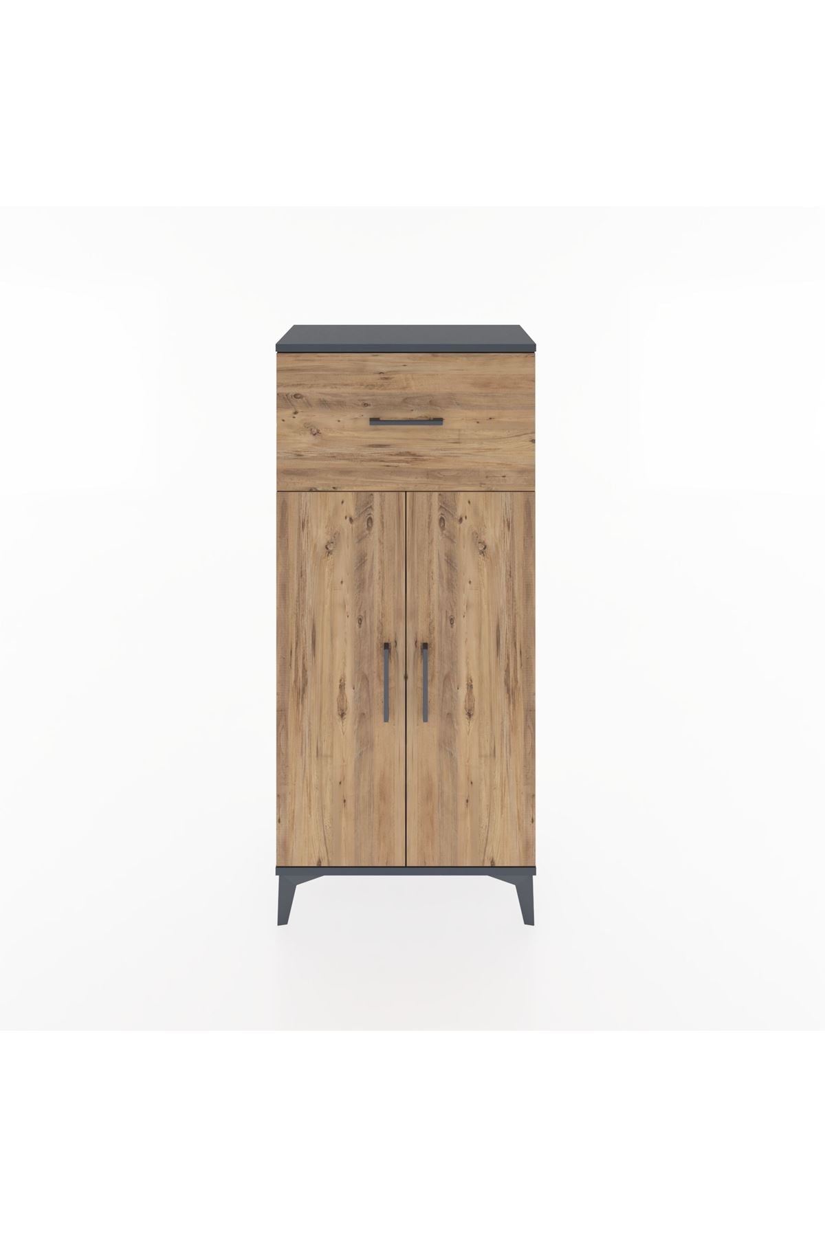 Hyperion Dolap 2 Raflı Tek Çekmeceli 2 Kapaklı 60x44x134 Antrasit-Çam