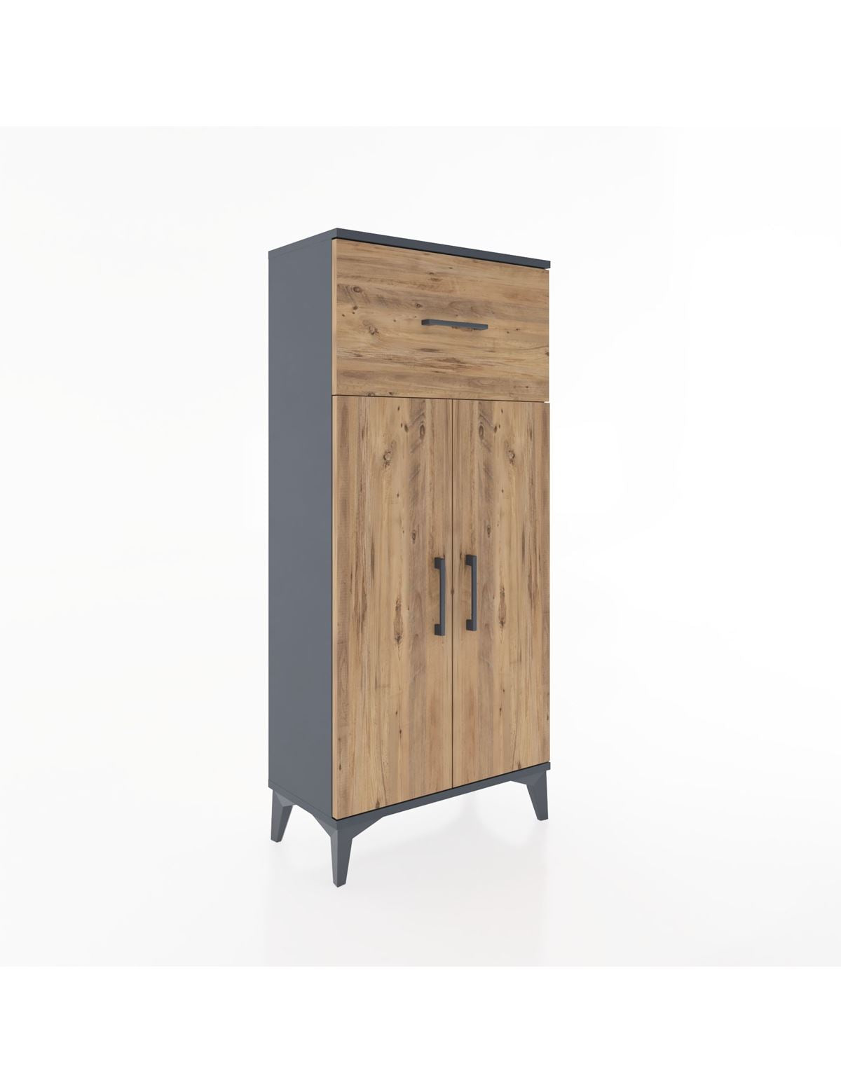 Hyperion Dolap 2 Raflı Tek Çekmeceli 2 Kapaklı 60x44x134 Antrasit-Çam