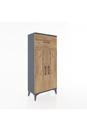 Hyperion Dolap 2 Raflı Tek Çekmeceli 2 Kapaklı 60x44x134 Antrasit-Çam