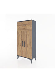 Hyperion Dolap 2 Raflı Tek Çekmeceli 2 Kapaklı 60x44x134 Antrasit-Çam
