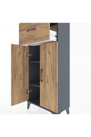 Hyperion Dolap 2 Raflı Tek Çekmeceli 2 Kapaklı 60x44x134 Antrasit-Çam