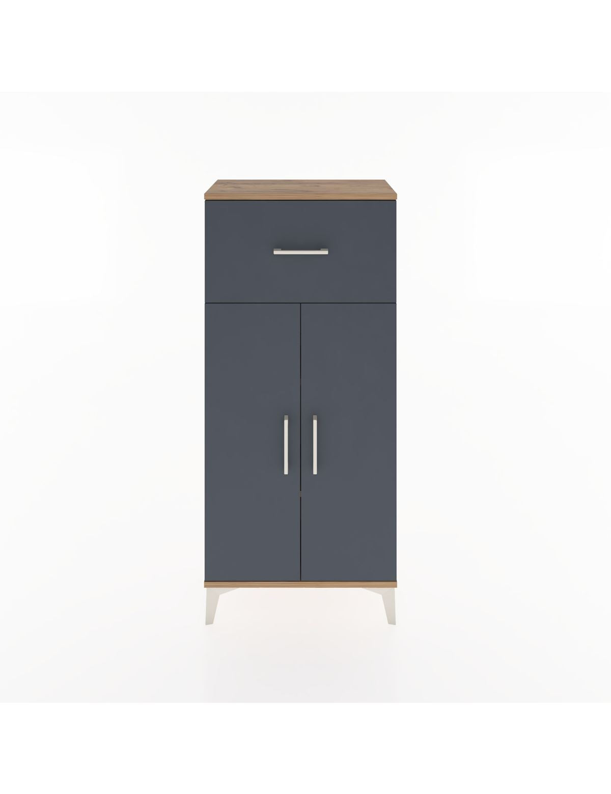 Hyperion Dolap 2 Raflı Tek Çekmeceli 2 Kapaklı 60x44x134 Çam-Antrasit