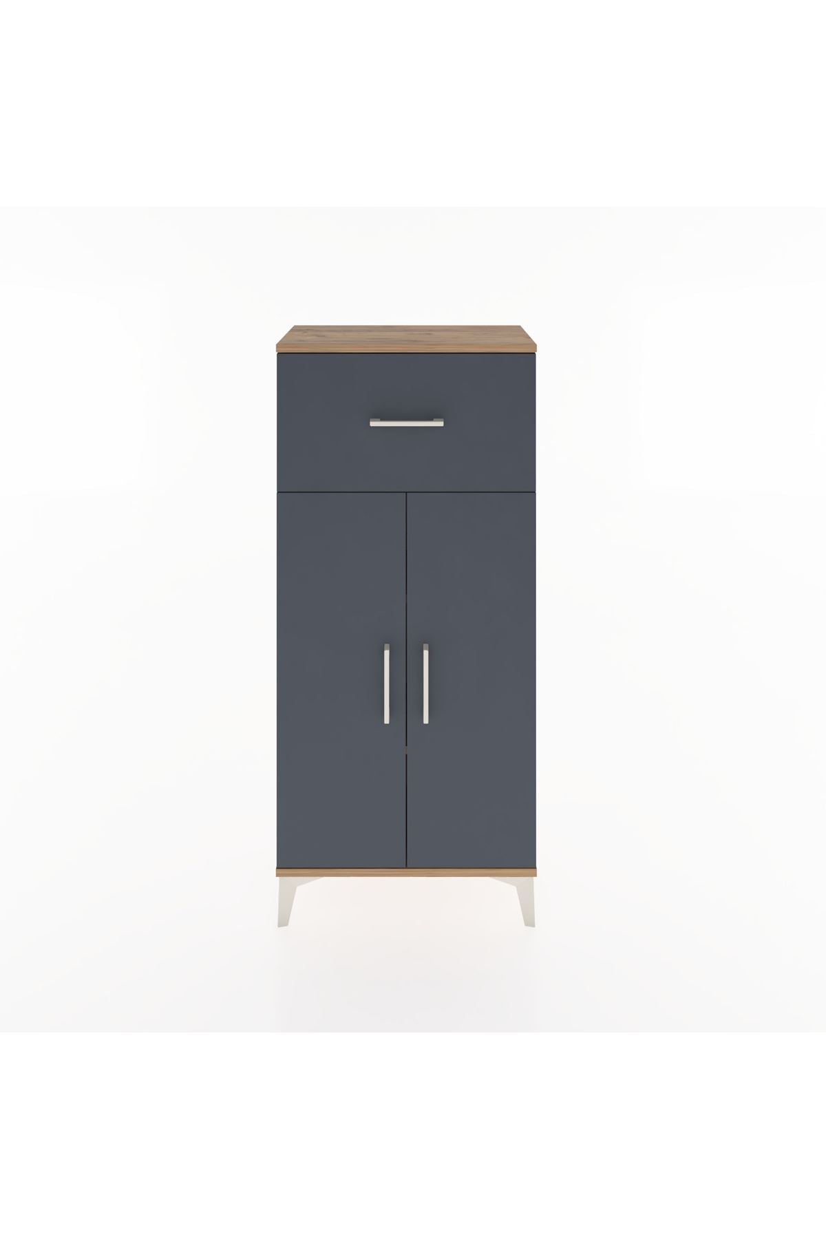 Hyperion Dolap 2 Raflı Tek Çekmeceli 2 Kapaklı 60x44x134 Çam-Antrasit