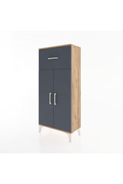 Hyperion Dolap 2 Raflı Tek Çekmeceli 2 Kapaklı 60x44x134 Çam-Antrasit