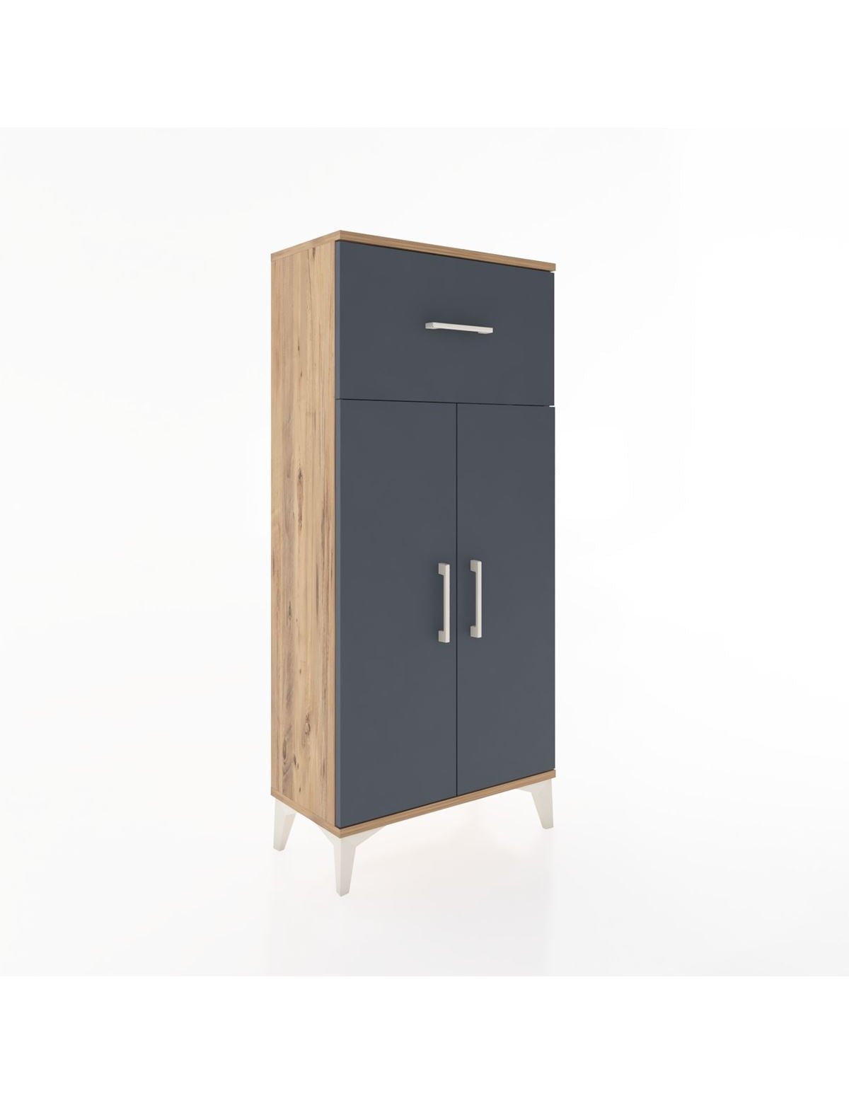 Hyperion Dolap 2 Raflı Tek Çekmeceli 2 Kapaklı 60x44x134 Çam-Antrasit